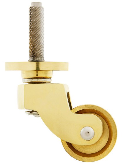 Solid Brass English-Style Caster with 1 inch Brass Wheel in Unlacquered Brass.